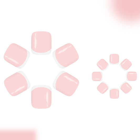 Blossom Fantasy Square Short Soft Pink Press On Toenail Set with Glossy Finish