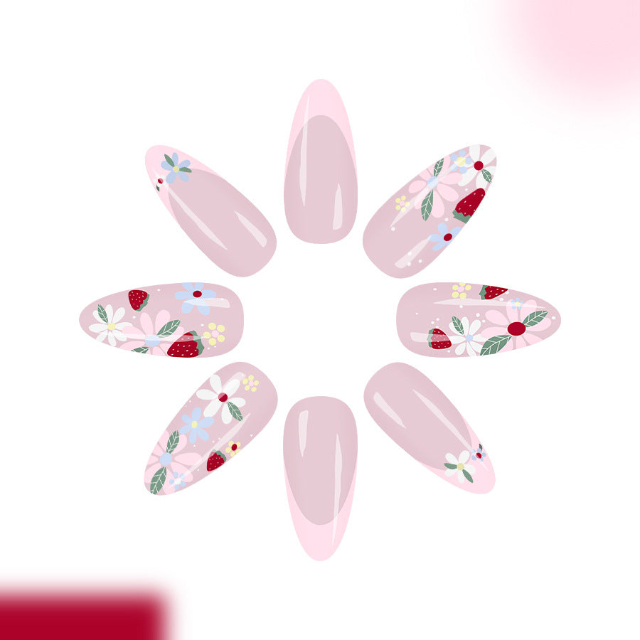 Blooming Garden Elegant Long Almond Pink Floral Press On Nail Set