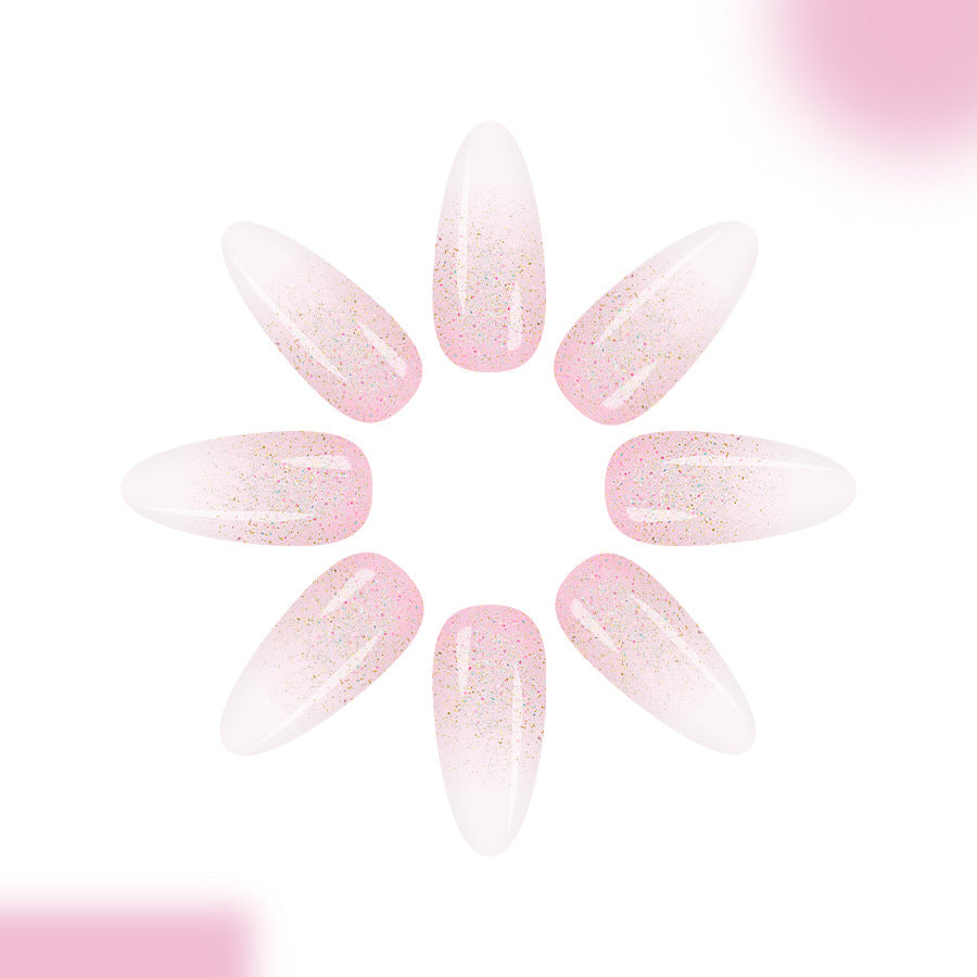 Dreamy Blossom Long Almond Pink Ombre Design with Sparkling Glitter Finish Press-On Nail Set