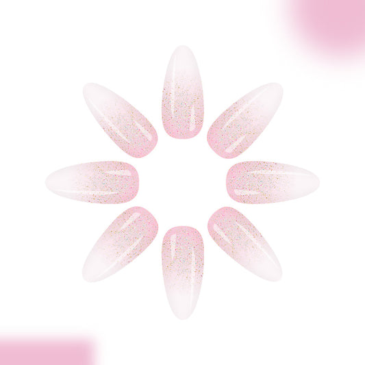 Dreamy Blossom Long Almond Pink Ombre Design with Sparkling Glitter Finish Press-On Nail Set