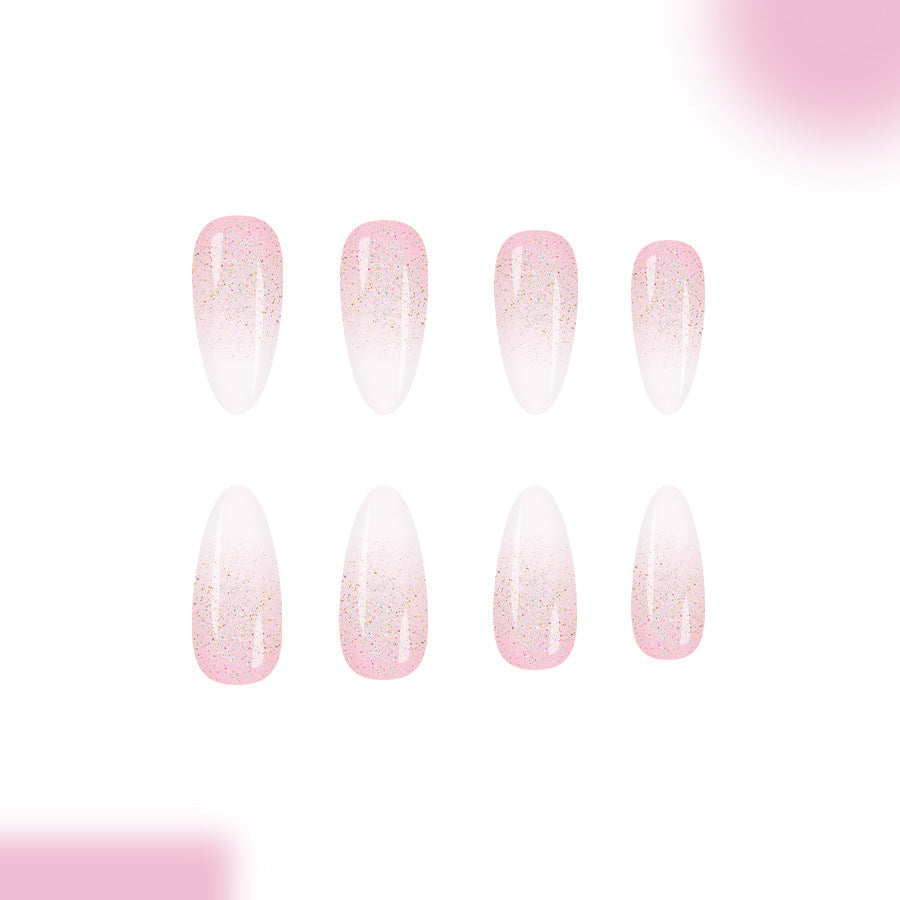 Glimmering Romance Long Almond Pink Ombre Press On Nail Set with Sparkling Glitter Finish