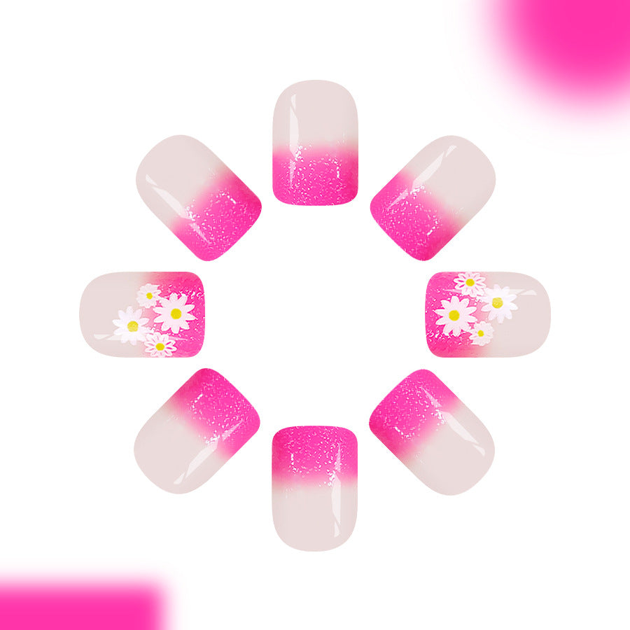 Blossom Elegance Short Square Pink Ombre Nail Set with Floral Accent