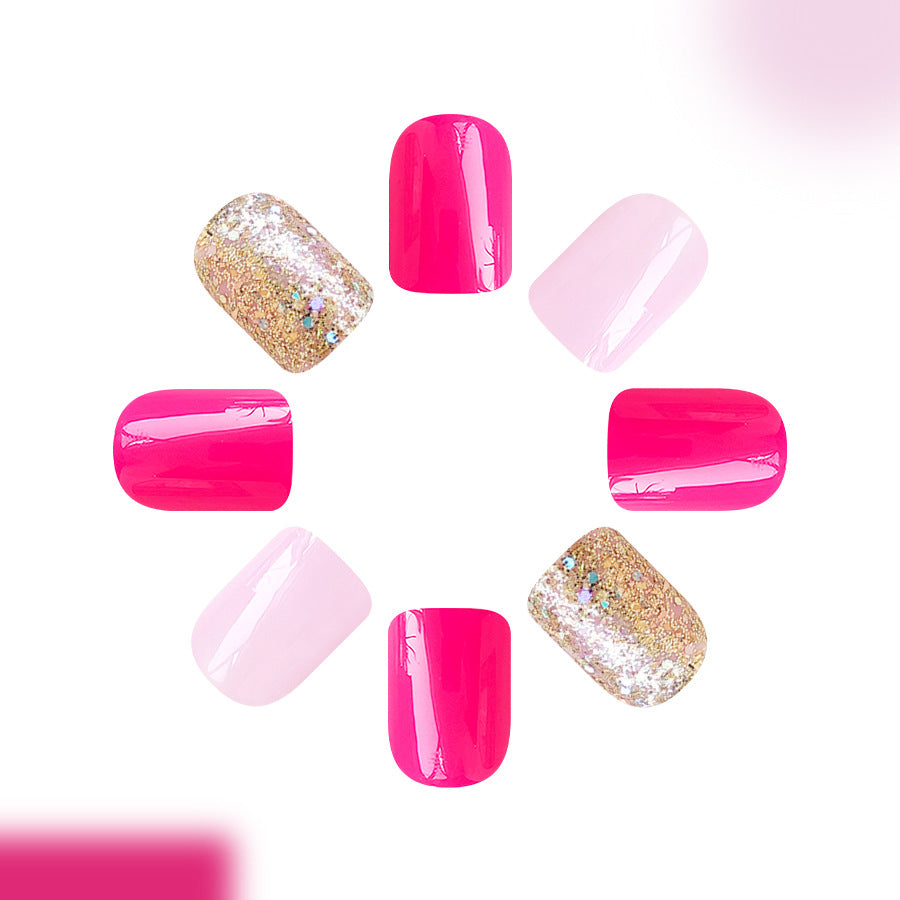 Gorgeous Glamourous Pink Short Square Glitter Press On Nail Set