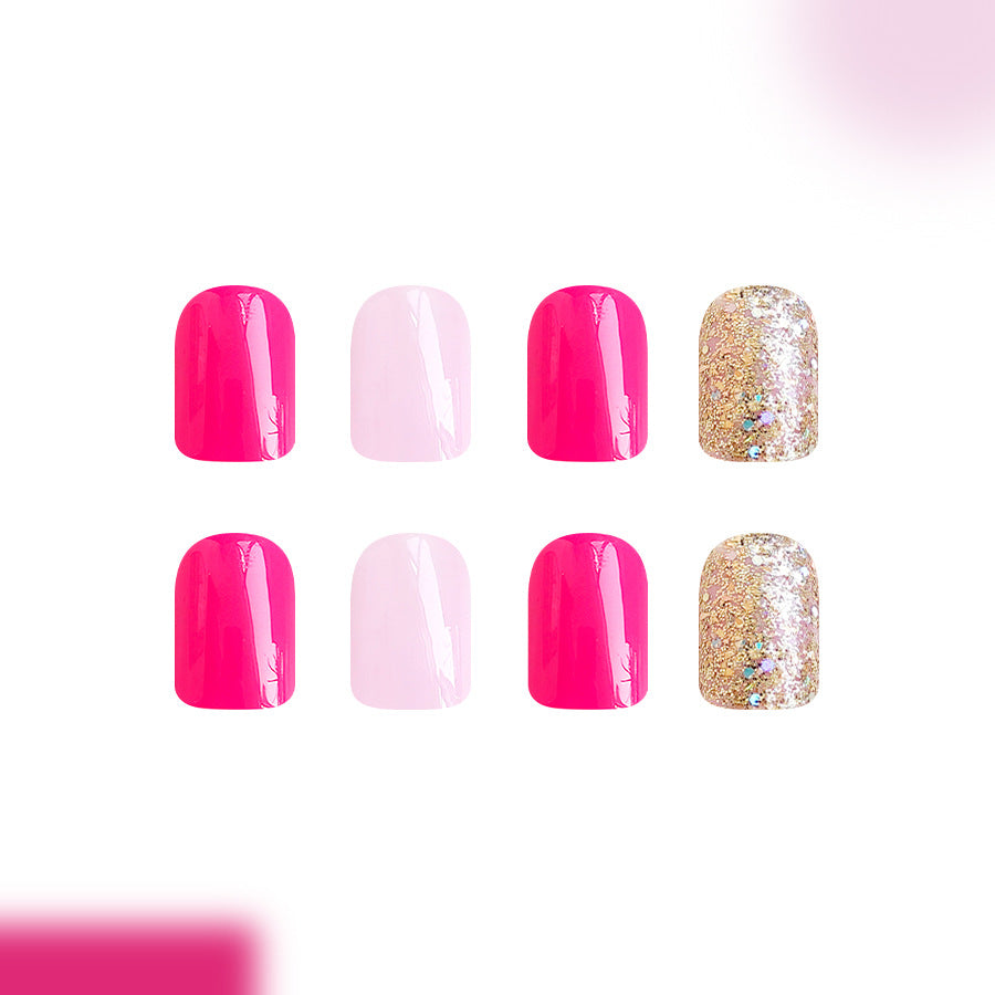 Glamorous Garden Press On Nail Set Medium Square Hot Pink Soft Pink Glittering Accent