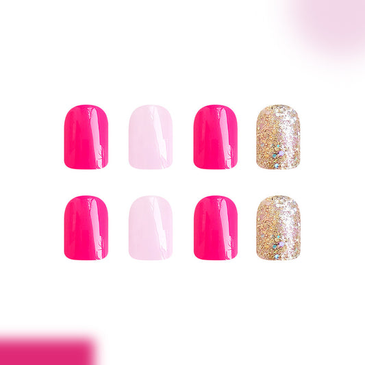 Glamorous Garden Press On Nail Set Medium Square Hot Pink Soft Pink Glittering Accent