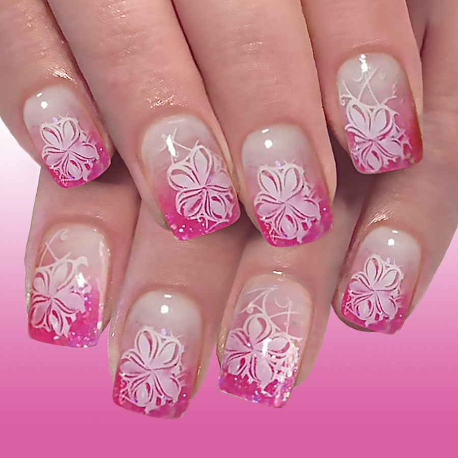 Tropical Bloom Medium Square Pink Ombre Floral Press On Nail Set