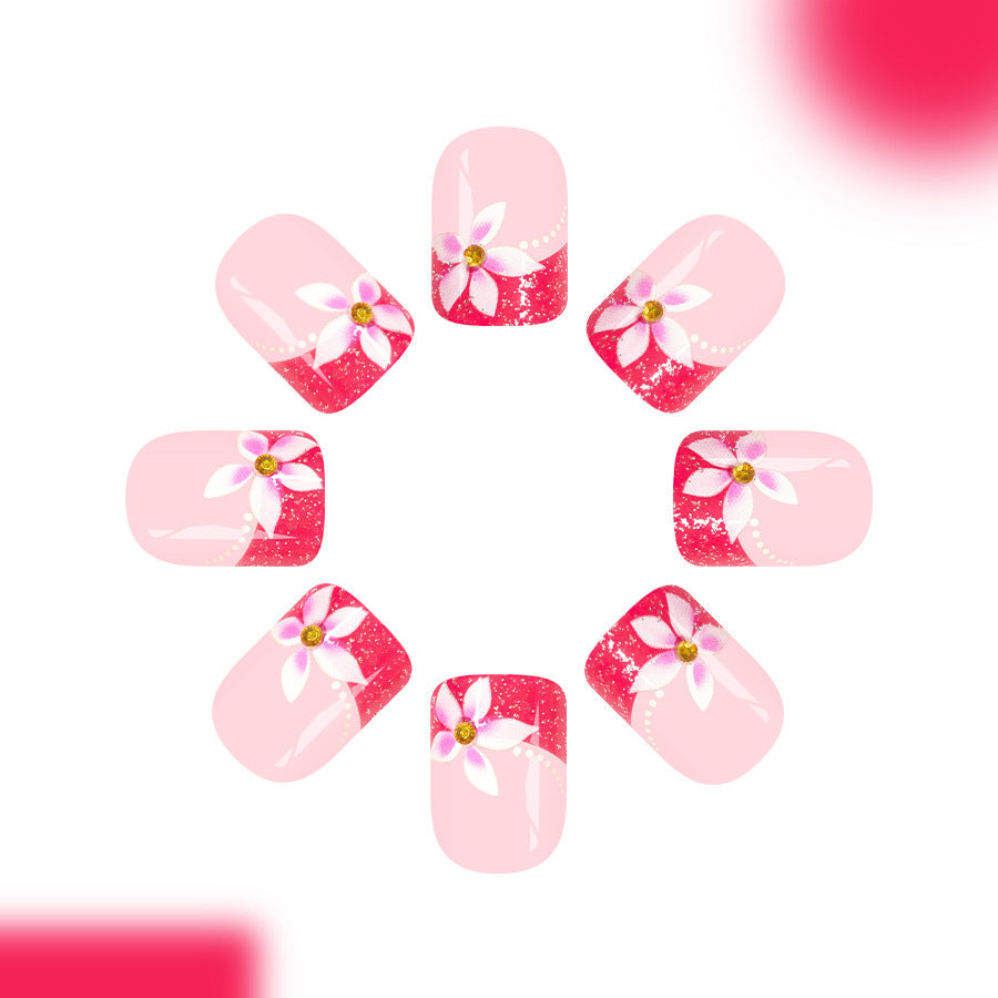 Blossom Dreams Press On Nail Set Short Square Pink Ombre with Floral Accents