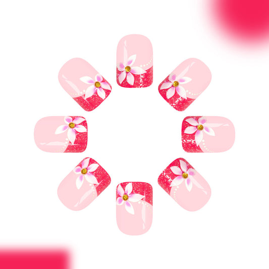 Blossom Dreams Press On Nail Set Short Square Pink Ombre with Floral Accents