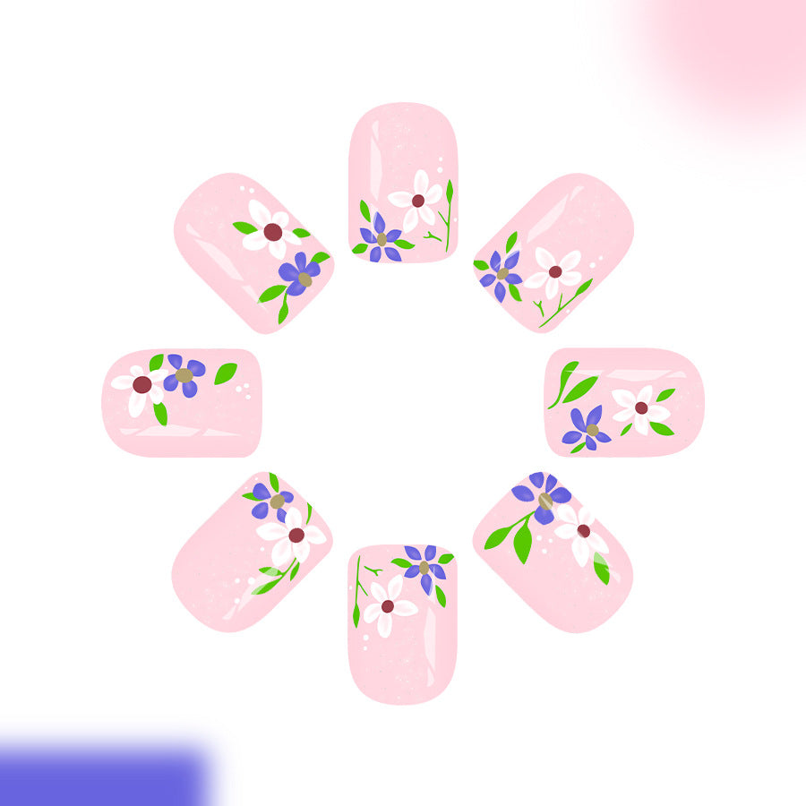 Floral Fantasy Medium Square Pink Press On Nail Set Featuring Charming Flower Designs