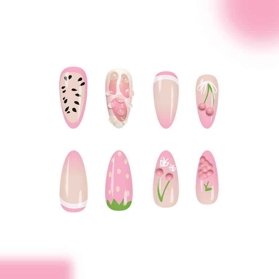 Sweet Blossom Charming Long Almond Pink Nail Set with Unique Texture Detail