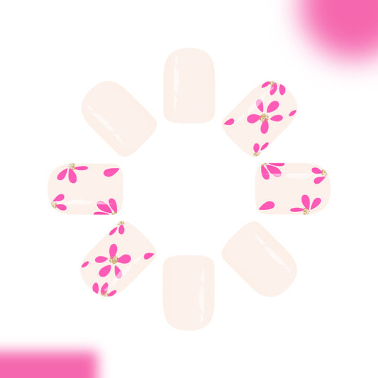 Floral Fantasy Short Square Soft Pink with Beautiful Flower Accents Press-On Nail Set