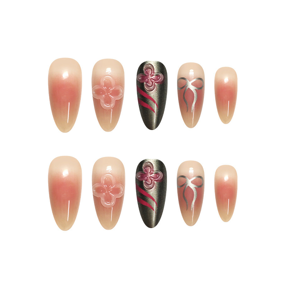 Blossom Elegance Long Almond Pink Ombre with Floral Accents Press-On Nail Set