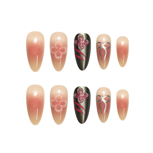 Blossom Elegance Long Almond Pink Ombre with Floral Accents Press-On Nail Set