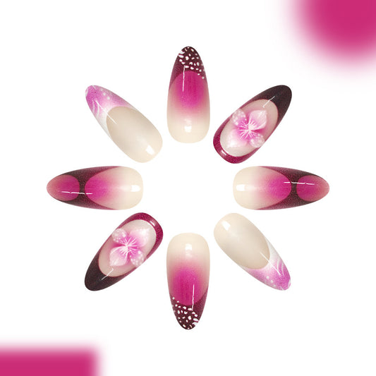 Blossom Fantasy Long Almond Shape Gradient Pink with Floral Accent Press on Nail Set