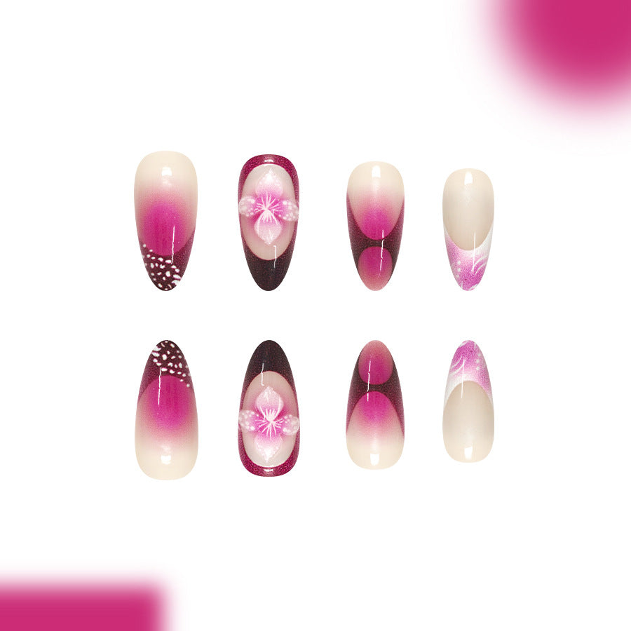 Blossoming Elegance Long Almond Ombre Pink with Floral Design Press-On Nail Set