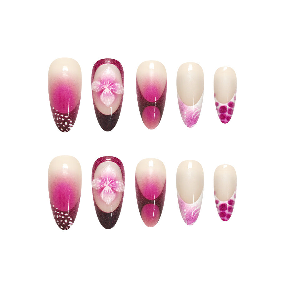 Blossoming Elegance Long Almond Ombre Pink with Floral Design Press-On Nail Set