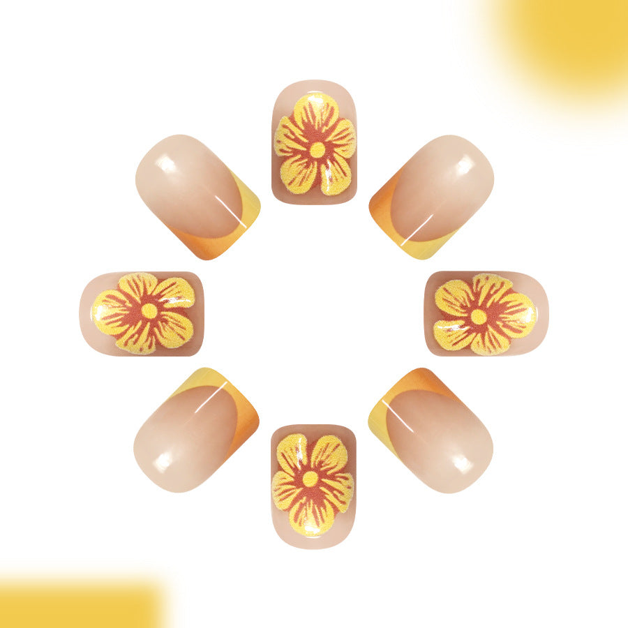 Tropical Dream Short Square Beige Orange Floral Press On Nail Set