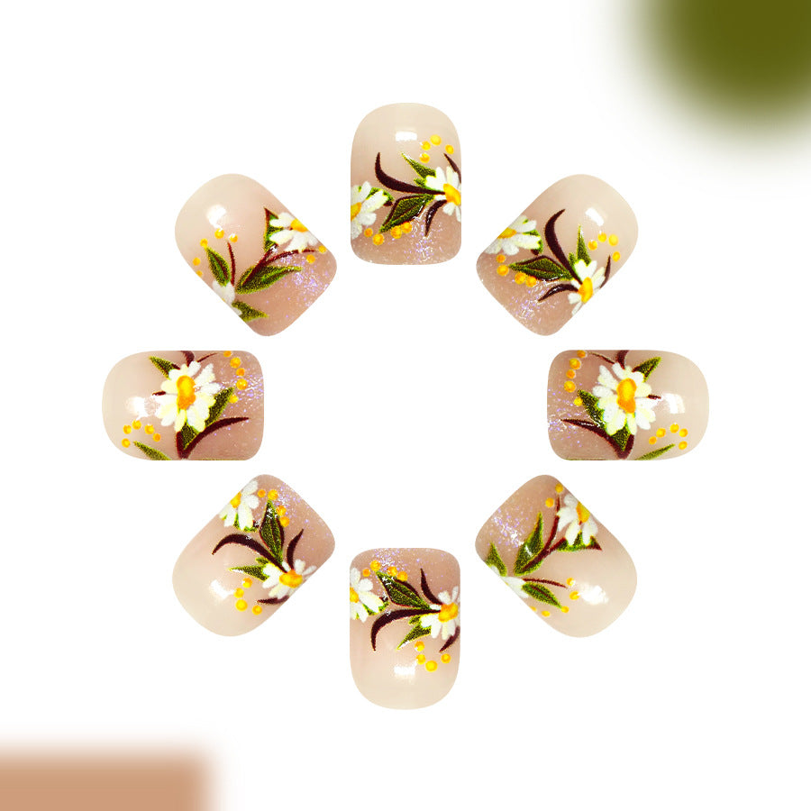 Garden Bliss Charming Short Square Soft Pink Nails with Floral Designs