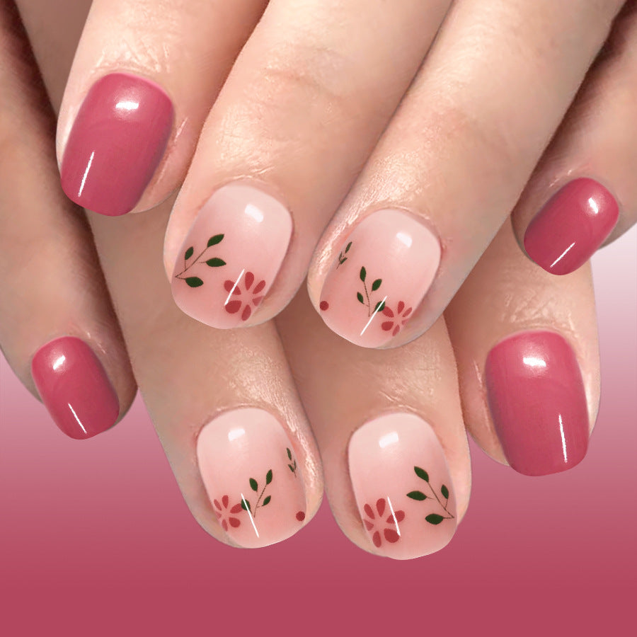 Whimsical Garden Inspired Short Squoval Pink Press On Nail Set with Floral Accents