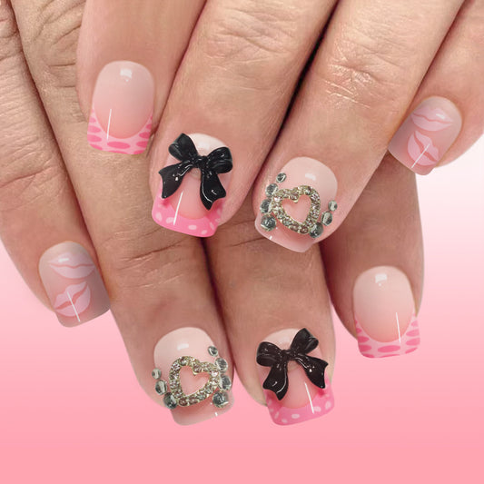 Sweetheart Elegance Short Square Blush Pink and Shimmering Charm Press On Nail Set