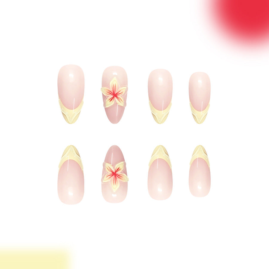 Blossoming Elegance Long Almond Pink Press On Nail Set with Floral Accent