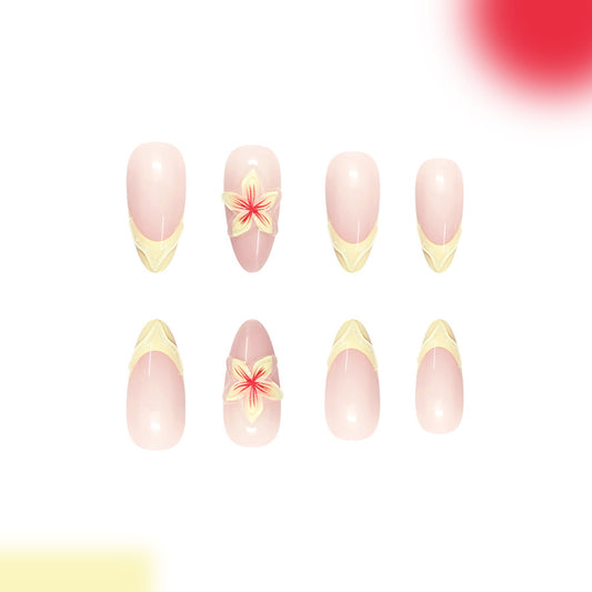 Blossoming Elegance Long Almond Pink Press On Nail Set with Floral Accent