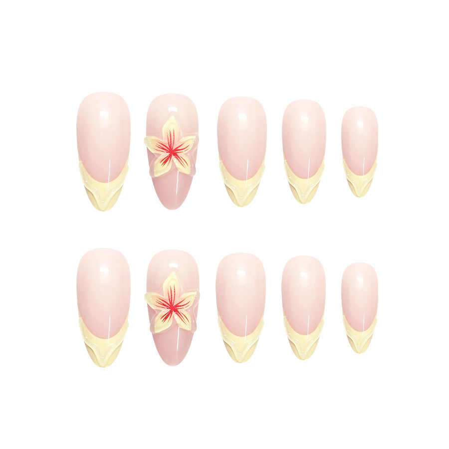 Tropical Dream Long Almond Blush Pink Nails with Floral Accent