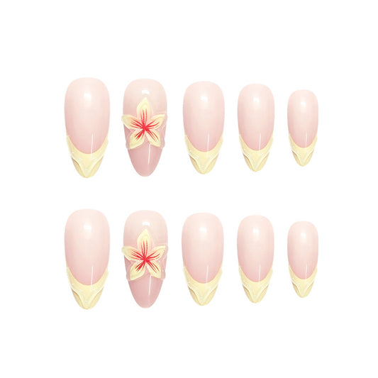 Tropical Dream Long Almond Blush Pink Nails with Floral Accent