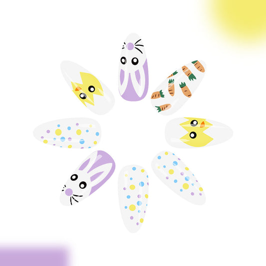 Springtime Delight Long Almond White Pastel Bunny and Chick Press On Nail Set