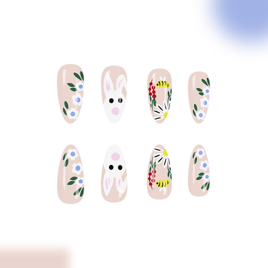 Whimsical Garden Pastel Long Almond Floral Design Press On Nail Set