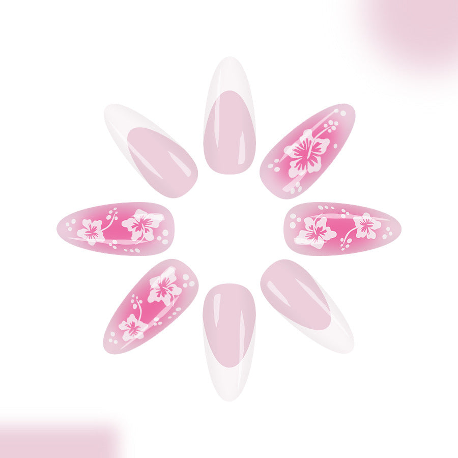 Tropical Blossom Stylish Long Almond Pink Floral Press On Nail Set