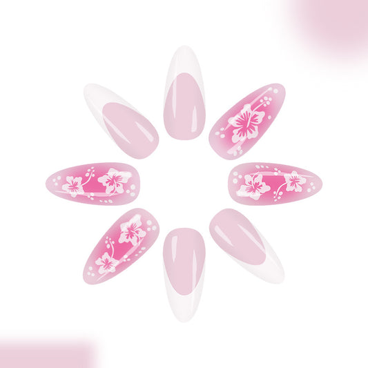 Tropical Blossom Stylish Long Almond Pink Floral Press On Nail Set