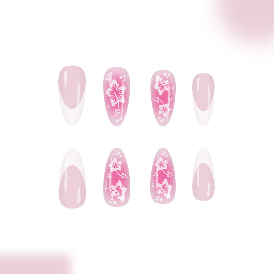 Cherry Blossom Fantasy Long Almond Pink Floral Press-On Nail Set with Elegant Design
