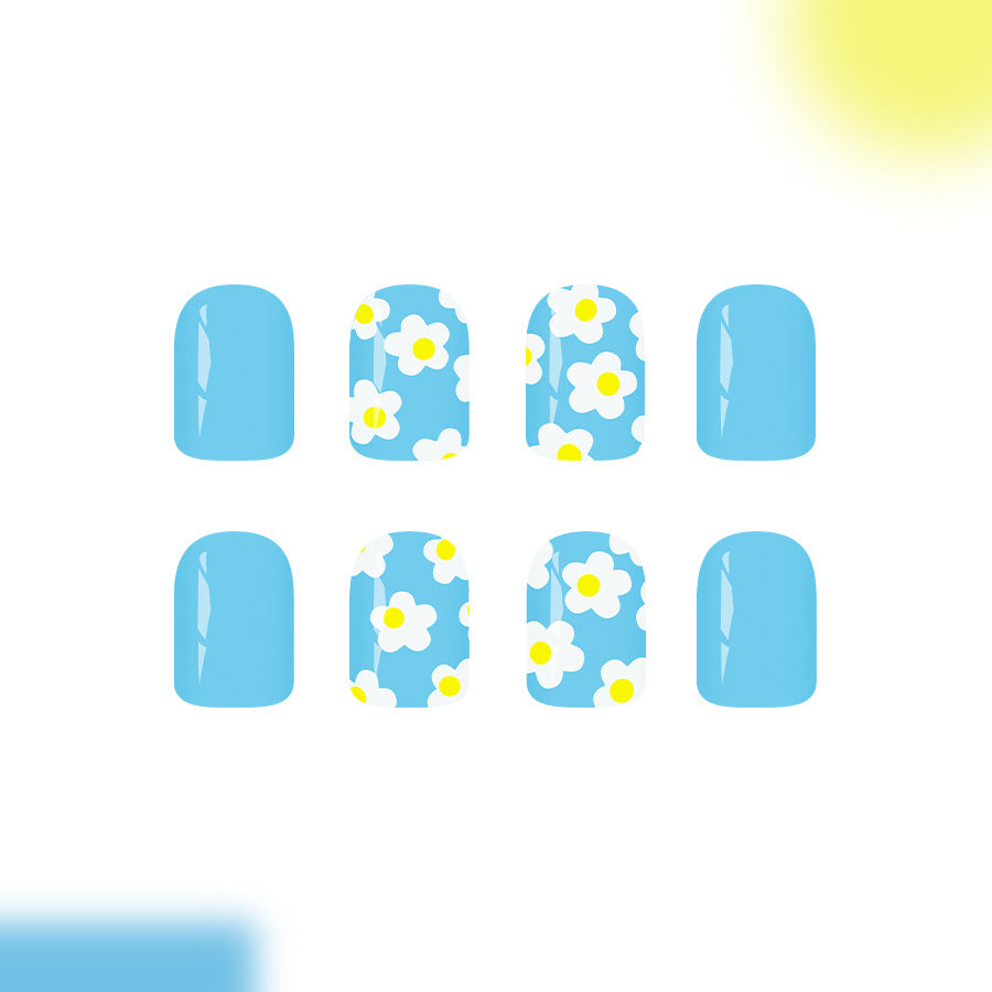 Sunny Daydreams Glossy Short Square Light Blue Floral Press On Nail Set