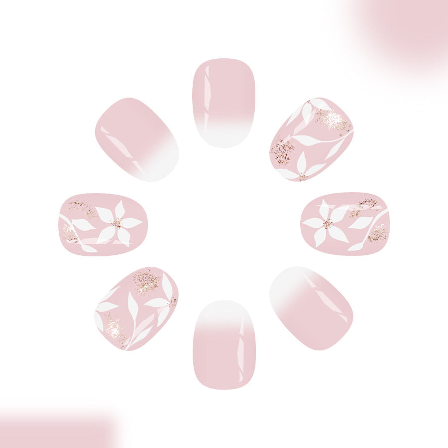 Floral Dreamy Elegance Glossy Medium Oval Light Pink Press On Nail Set with Shimmering Floral Accents