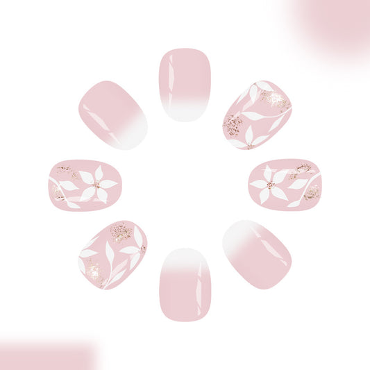 Floral Dreamy Elegance Glossy Medium Oval Light Pink Press On Nail Set with Shimmering Floral Accents