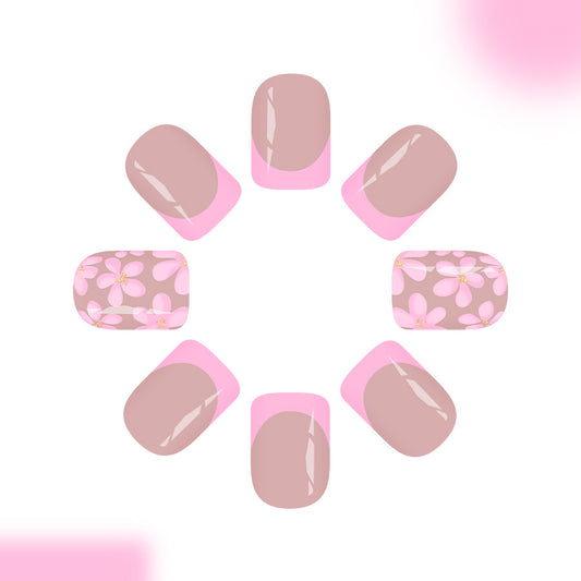 Blossom Bliss Short Square Long Pink Floral Nail Set