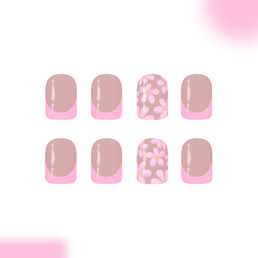 Floral Fantasy Short Square Press On Nails in Soft Pink with Charming Blossom Design