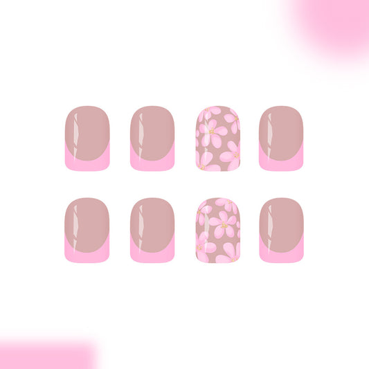 Floral Fantasy Short Square Press On Nails in Soft Pink with Charming Blossom Design