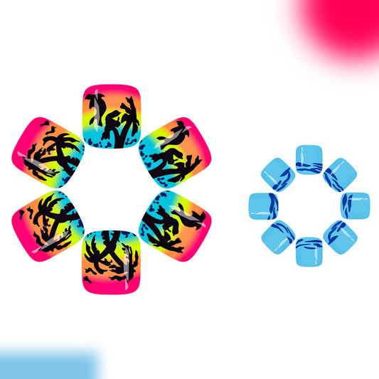 Tropical Paradise Short Square Rainbow Gradient Toenail Set with Artistic Silhouettes