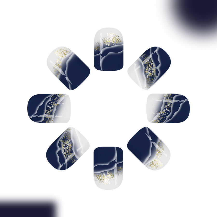 Nautical Elegance Short Square Navy with Gold Marble Design Press On Nail Set