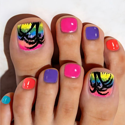 Vibrant Summer Short Square Colorful Gradient Toenail Set