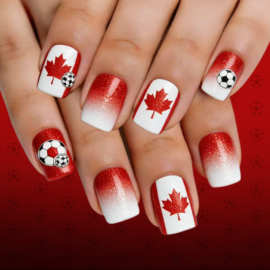 Soccer Celebration Short Square Red and White Gradient Design with Maple Leaf Accents