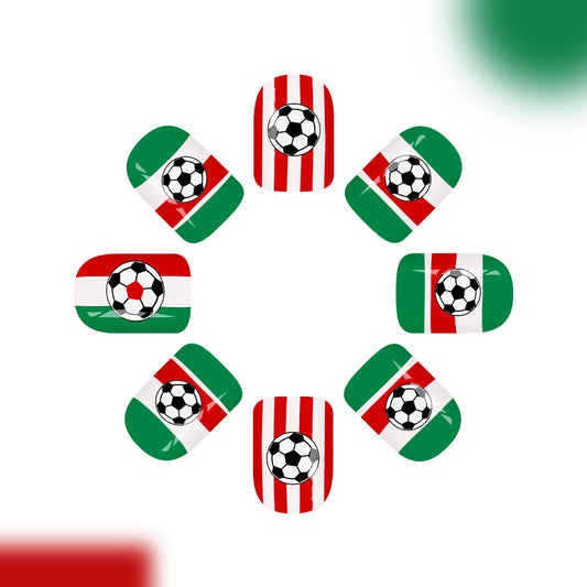 Soccer Spirit Short Square Green and Red Patterned Nail Set