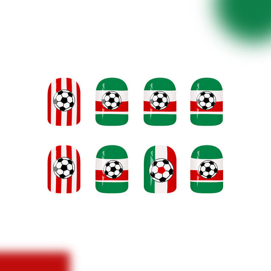 Soccer Celebration Short Square Green with Striped Design Press Nail Set