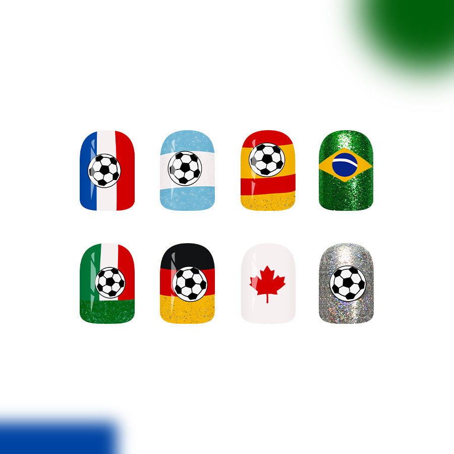 Soccer Celebration Short Square Green Glitter Press On Nail Set
