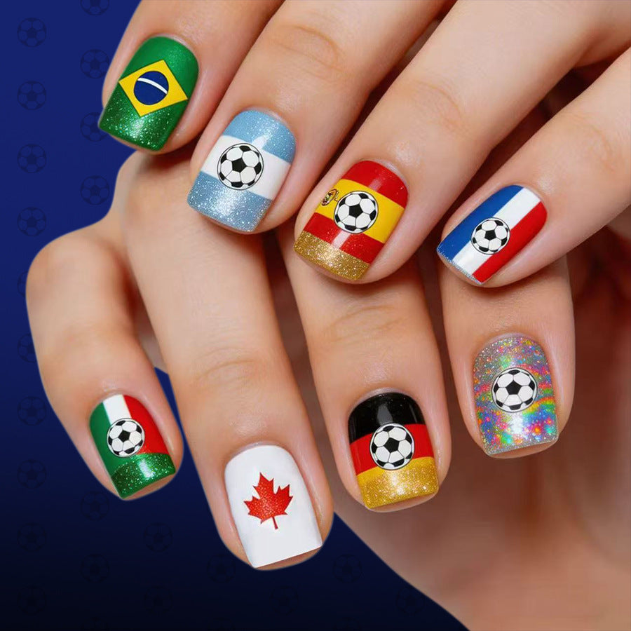 Soccer Celebration Short Square Colorful Glitter Press On Nail Set