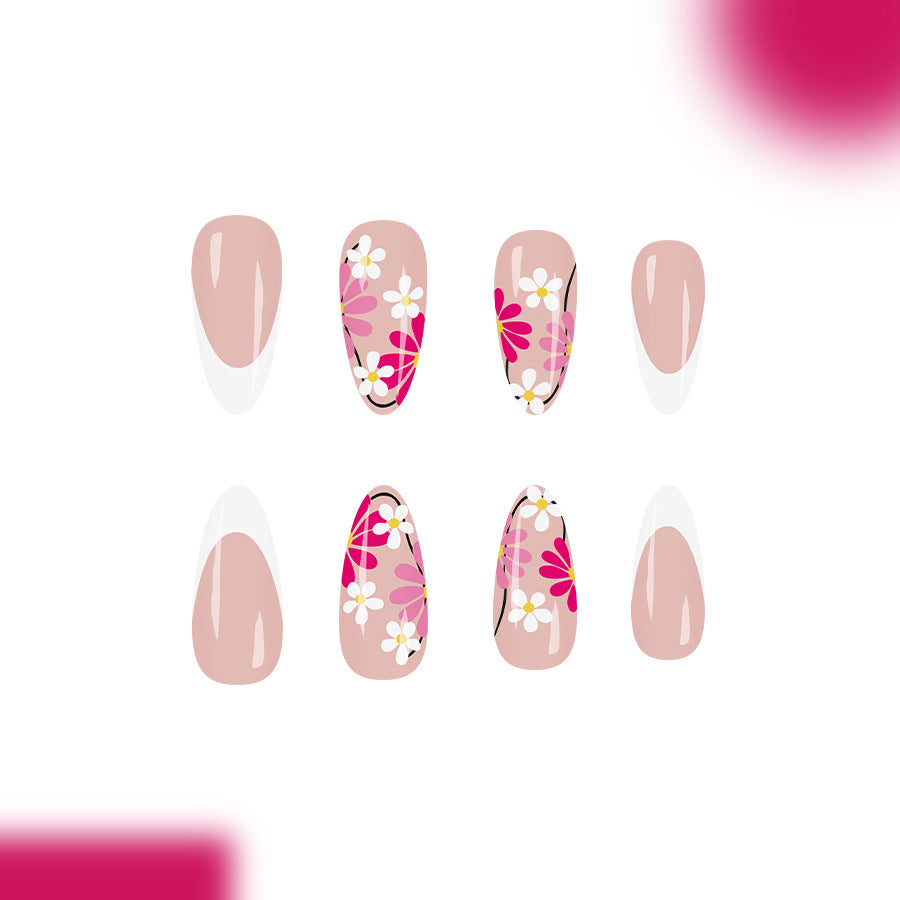 Blooming Elegance Long Almond Blush Floral Design Press On Nail Set