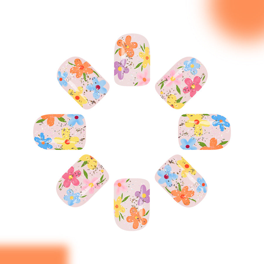 Floral Delight Short Square Pink with Vibrant Flower Design Press on Nail Set