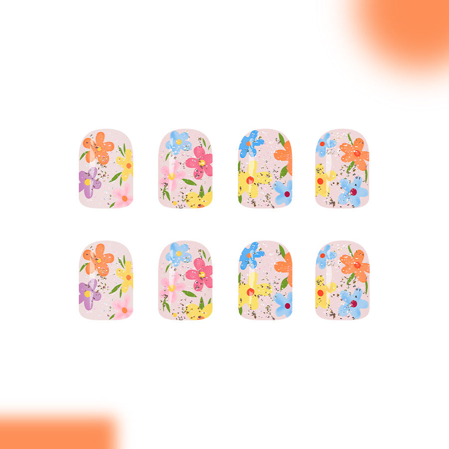 Blooming Garden Short Square Colorful Floral Press On Nail Set